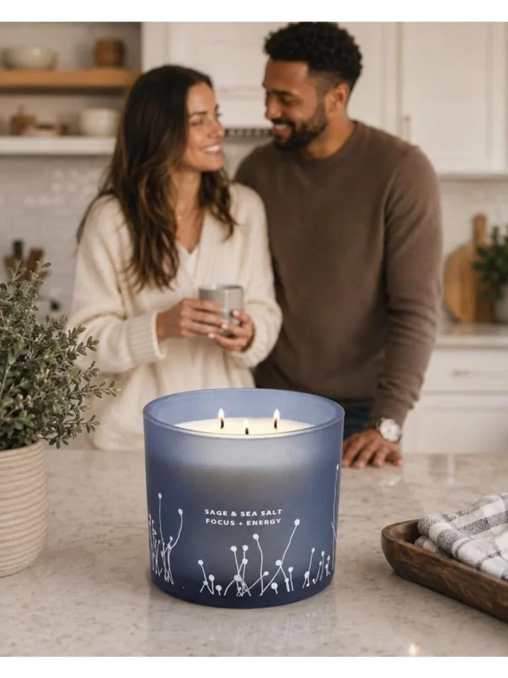 Large White Sage & Sea Salt 3-Wick Soy Candle - Aromatherapy for Cleansing
